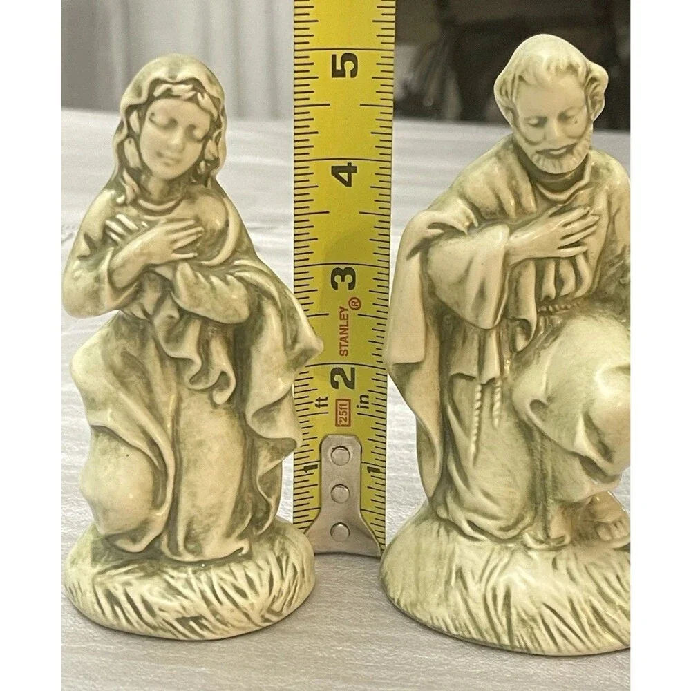 VTG Nativity Set Holy Family Green Patina Chalkware Ceramic Signed LEA 1988 READ - Picture 4 of 12
